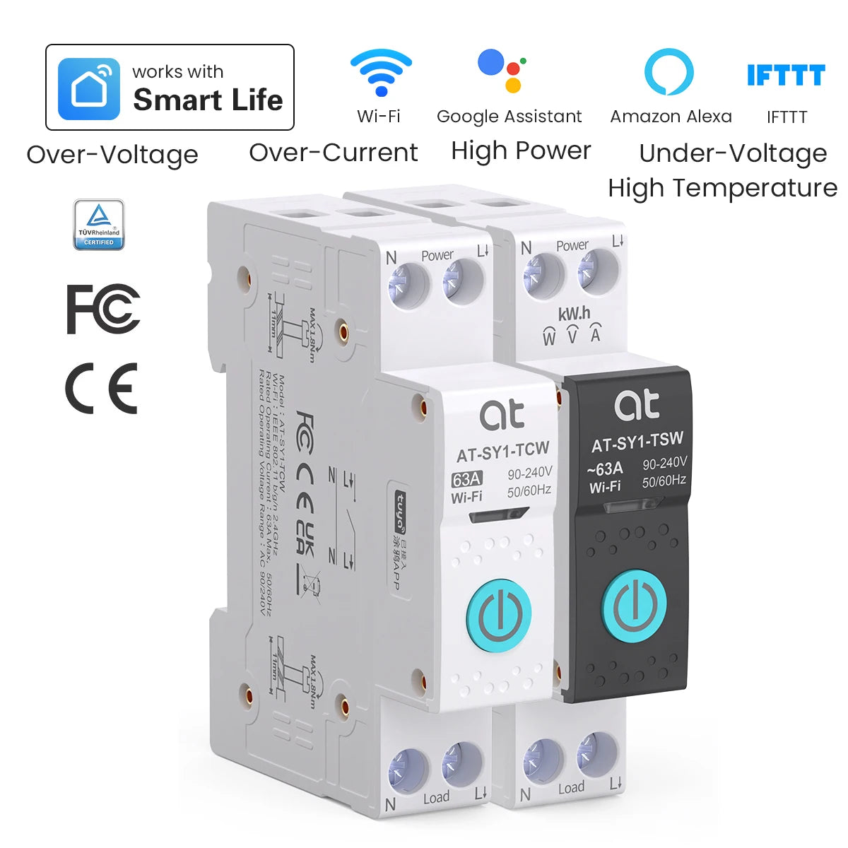 Tuya WiFi Circuit Breaker Smart 1P+N 63A  MCB Timer Power Energy kWh Voltage Current Meter Protector Voice Remote Control Switch