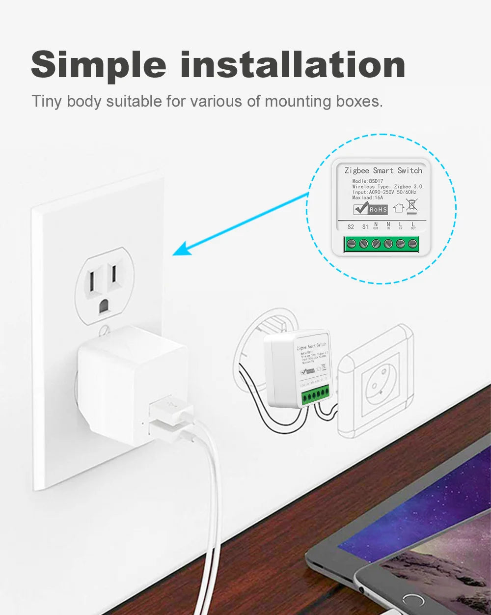 16A ZigBee 3.0 Smart Switch Automation DIY Light Switches Module Supports 2 Way Control Wok Alexa Google Home Zigbee 2Mqtt