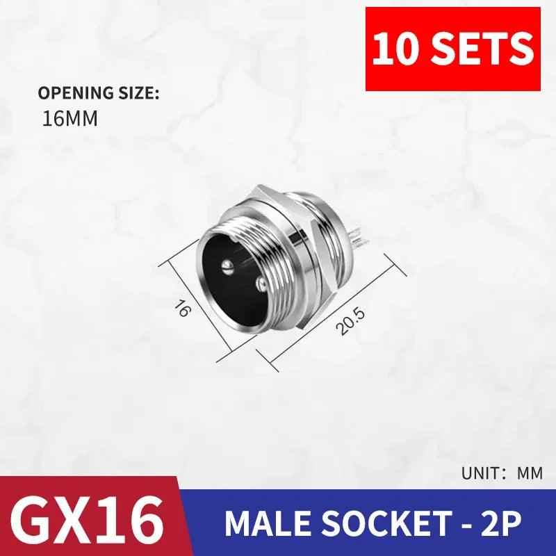 10 sets GX16 metal aviation socket 2/3/4/5/6/7/8/9/10pin electric cable terminal fixed type and butt mobile type Female&male