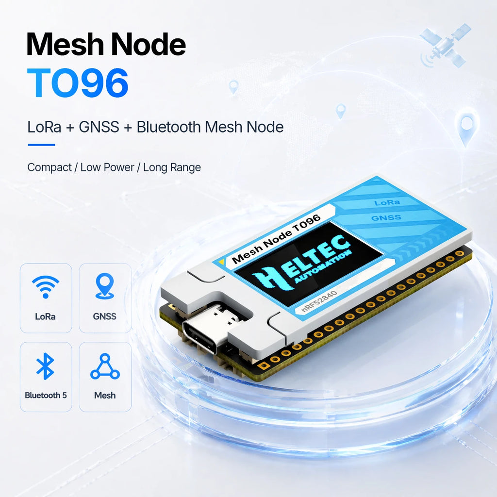 Heltec Mesh Node T096 NRF52840 LoRa Meshtastic Node13uA Ultra-Low Power SX1262 UC6580 Dual-Band GNSS Module Arduino Meshcore