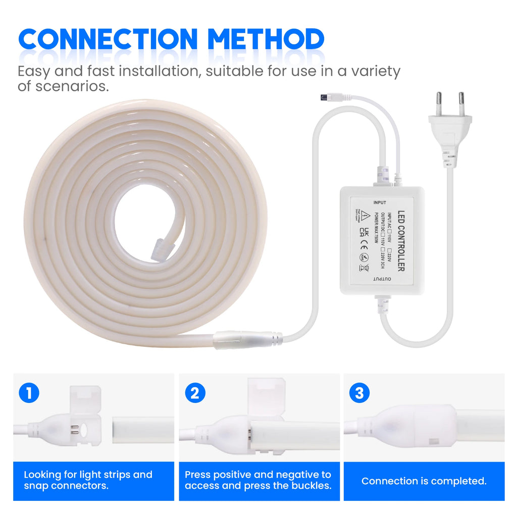 220V Smart COB Strip LED Neon Light 10M 20M 30M 288Leds/m WIFI Bluetooth Dimmable Tape IP67 Waterproof Rope For Room Outdoor