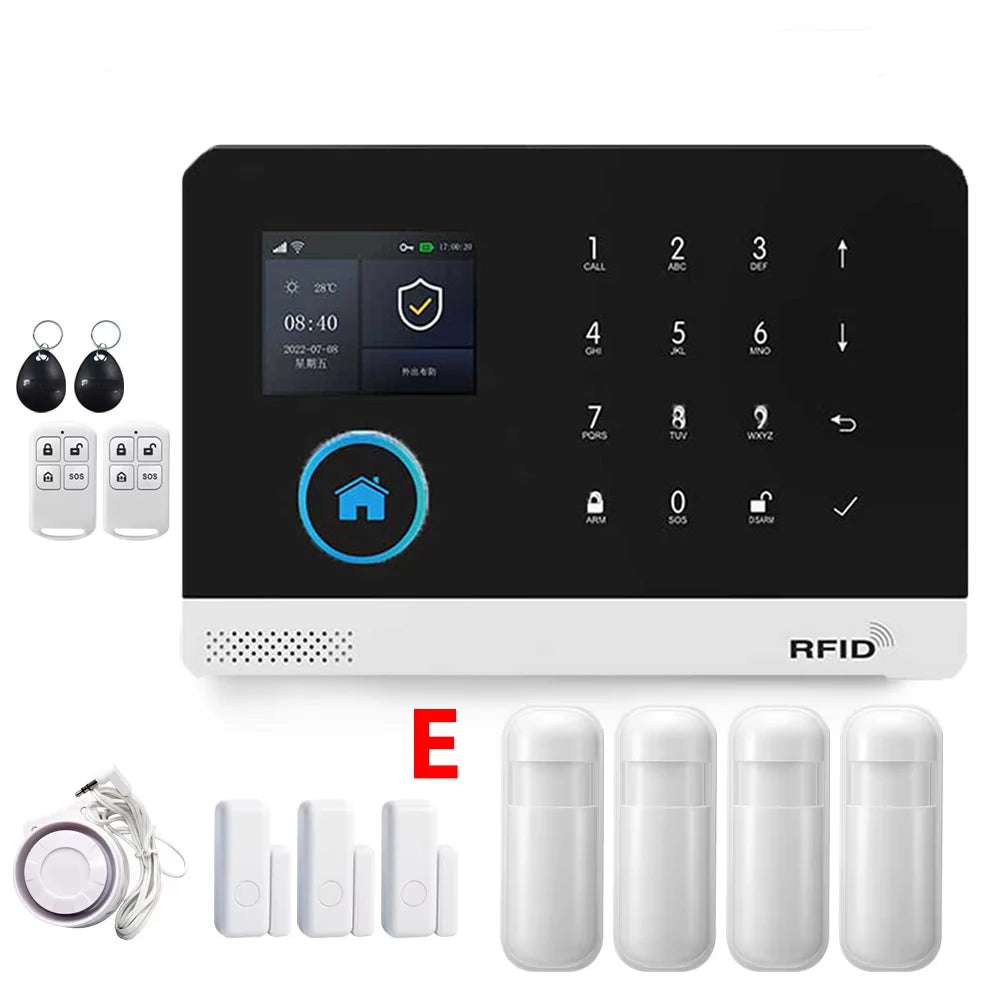Smart Home WiFi GSM Alarm System for Home with Motion Sensor Wireless Siren Night Vision IP Camera Works with Tuya Support Alexa