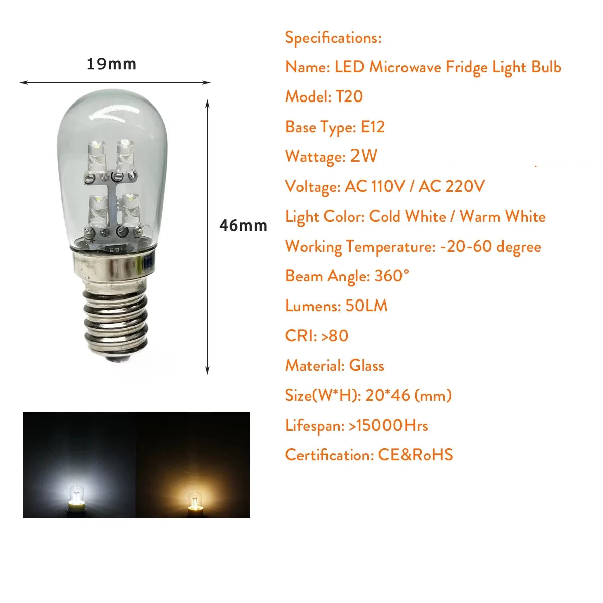 2w Led Bulb E12 Lights For Refrigerators Bulbs 110v 220v Light Warm Cool White Corn Sewing Machine Lighting 360° 3000k Indicator