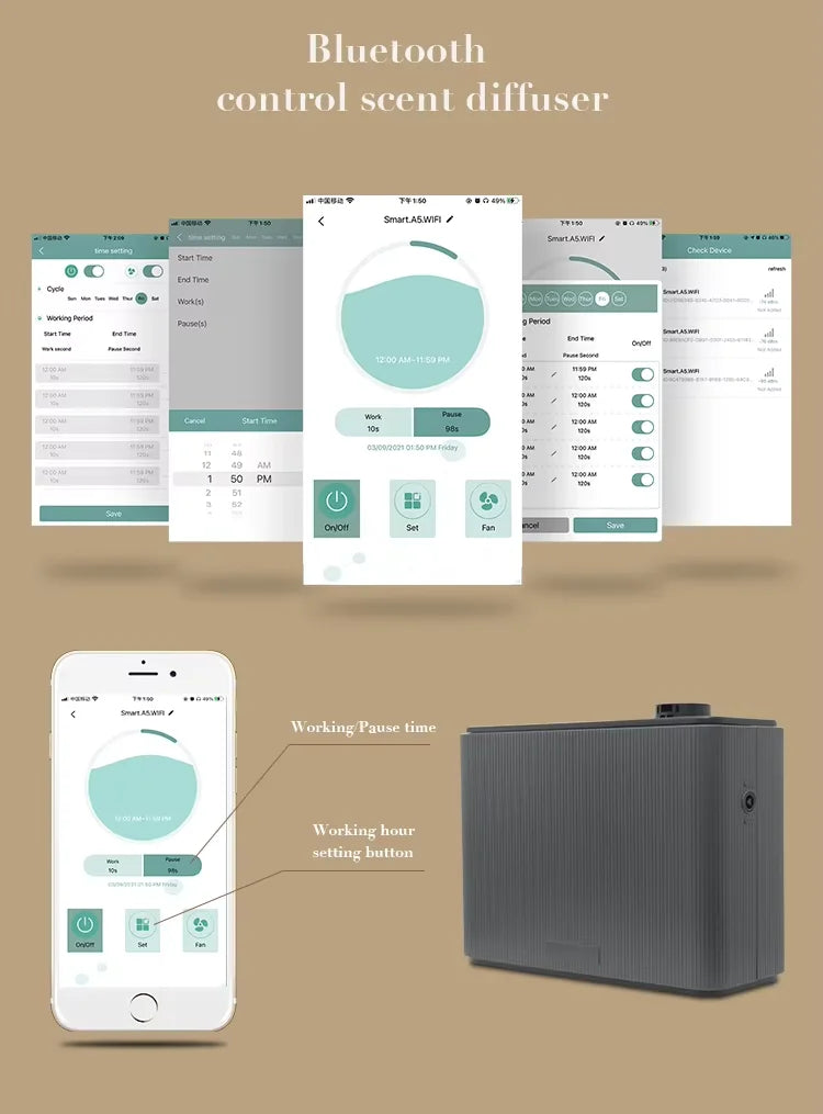 Smart Scent Air Machine For Home Hotel Spa HVAC Aroma Diffuser Cover Up to 4000m³ Black 1000ML Fragrance Diffuser WIFI Bluetooth