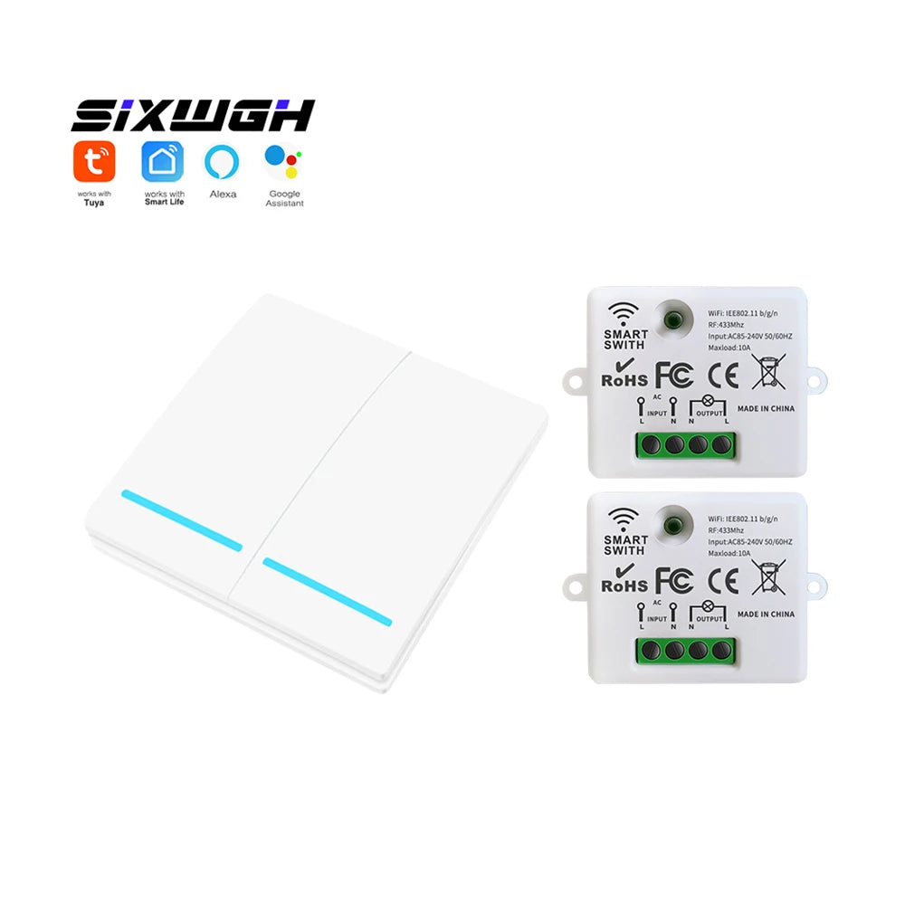 Tuya WiFi Wireless Switch 1/2/3 Gang RF433MHz Voice Control Compatible with Google Home Alexa No Wiring Required Timed Control