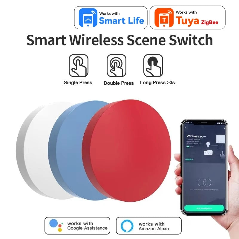 Zigbee Smart Wireless Button Switches for Tuya Smart Life APP Intelligent Scene Linkage Switch Support Google Home Alexa Voice