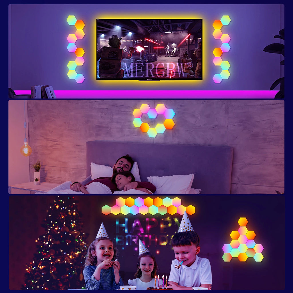 Smart LED Hexagonal Wall Light Quantum Panel APP DIY Music Sync Night Light Game Room Bedroom Home Decor Birthday Christmas Gift