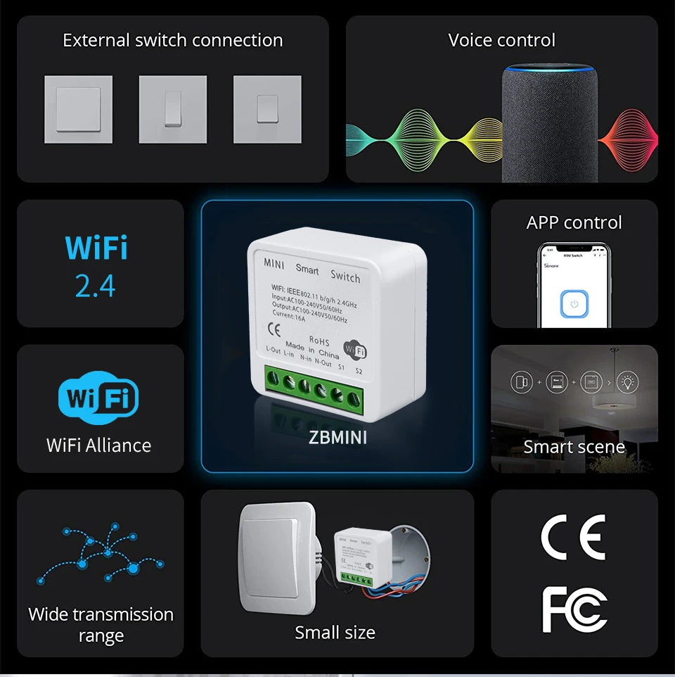 16A 20A Tuya WiFi Smart Switch 2-way Control Mini Smart Breaker Work With Smart Life Alexa Google Home Alice