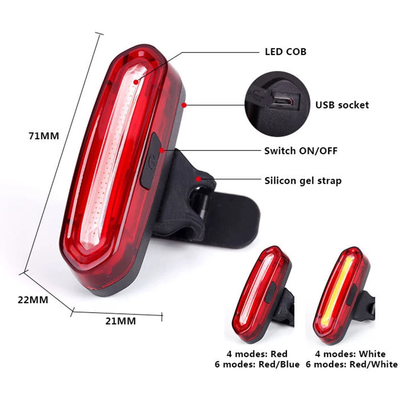 Bike Taillight COB  Bicycle Rear Light With 6 Modes USB Rechargeable Mtb LED Warning Tail Lamp Cycling Accessories