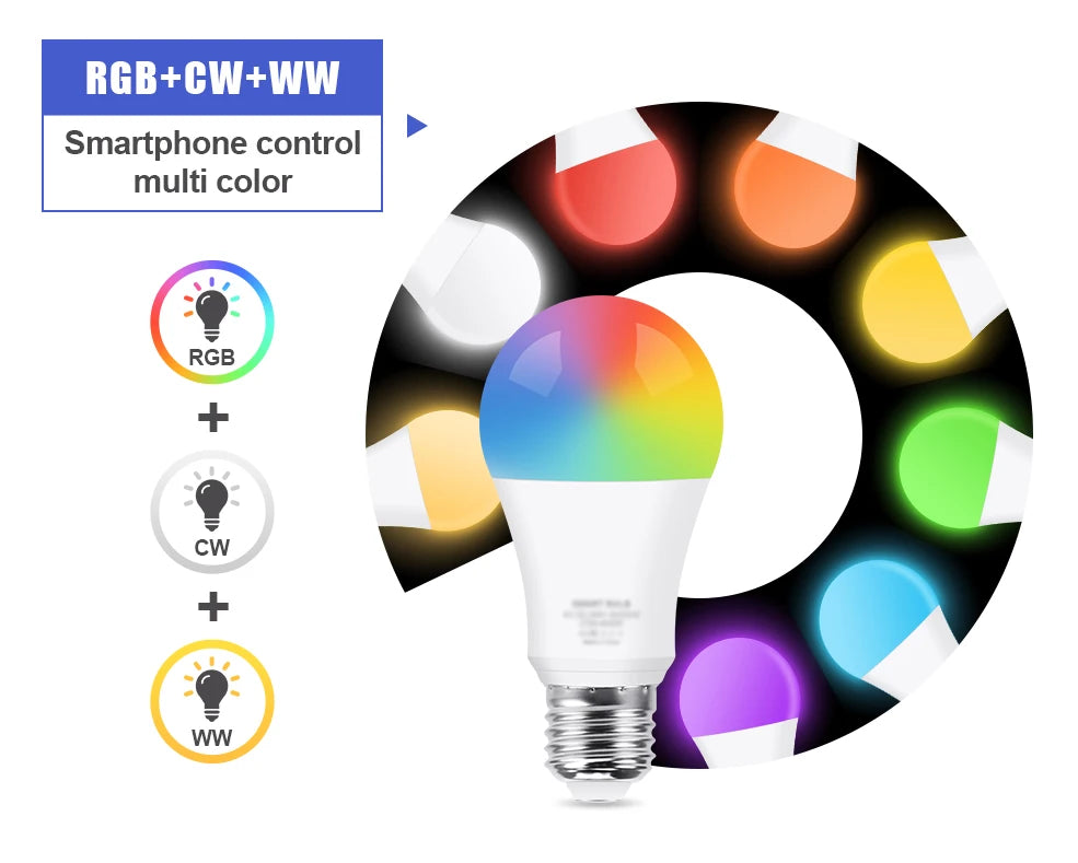 18W Zigbee 3.0 LED Light bulbs Tuya WiFi RGB+WW+CW E27 LED Lamp 110V 220V for Home works with Smart Life Alexa Google Assistant