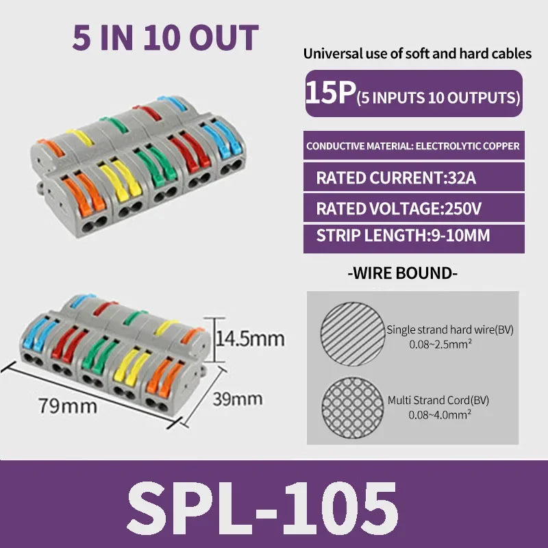 1 In Multiple Out Push-in Electrical Wire Connector Terminal Block Universal Fast Wiring Cable Connectors For Cable Connection