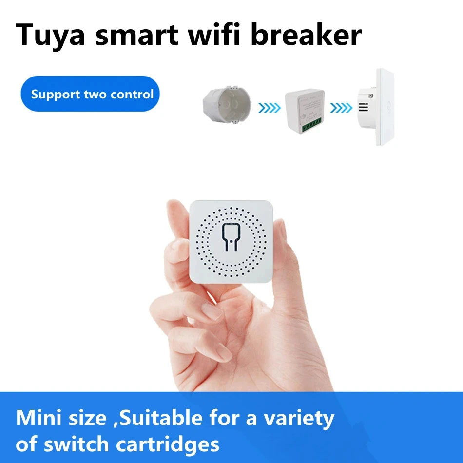 16A works with Tuya WiFi Smart Switch Module 2-way Control Mini Switch Breaker Smart Life Work With Alexa Google Alice