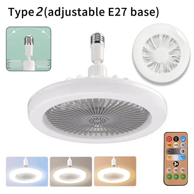 2 In 1 Energy Saving Remote Control Ceiling Fan Lamp Infinitely Dimmable E27 Base Bottom Noise Mute LED Decorative Light 85-265V