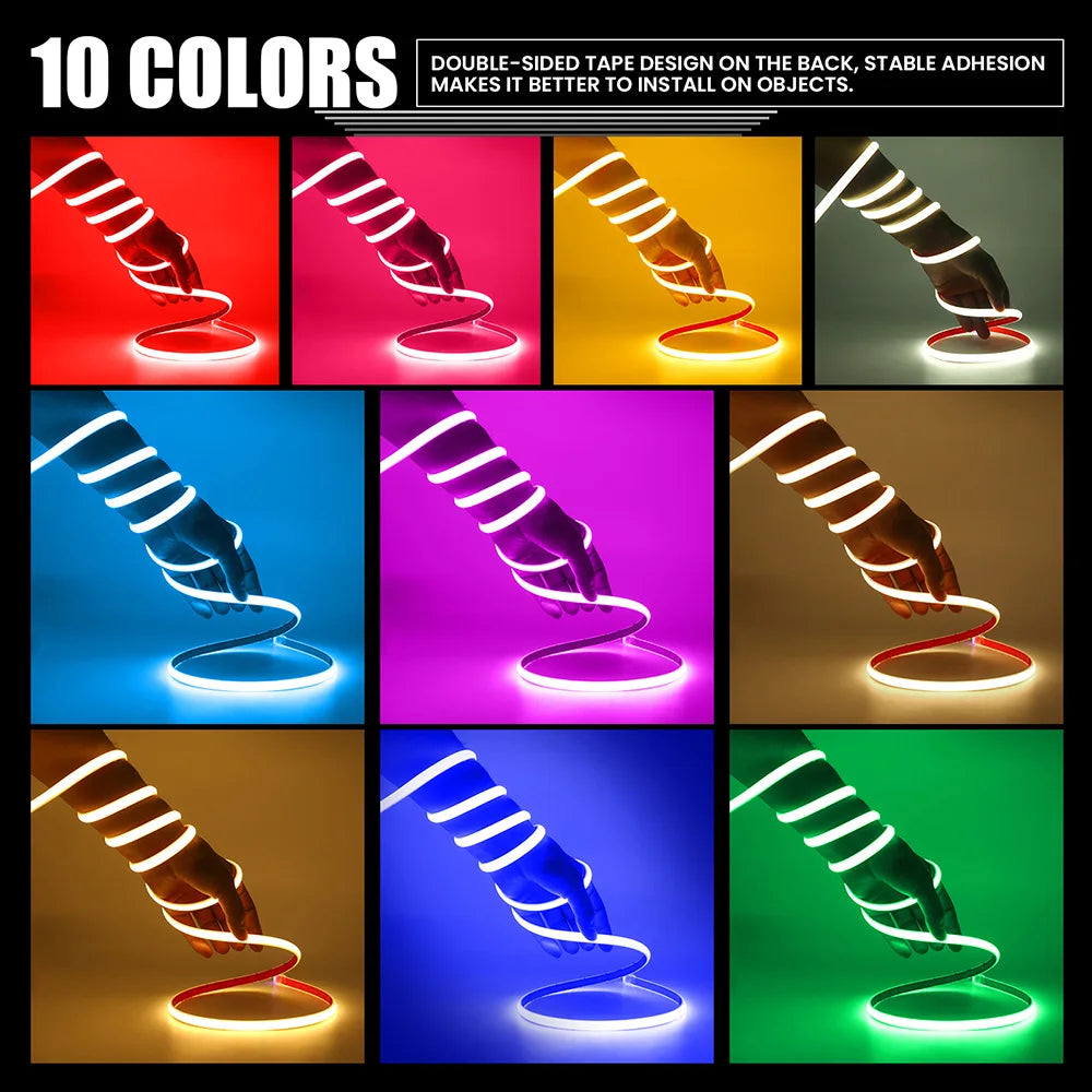 IP68 Waterproof COB LED Neon Strip Light 5m 10m 15m 20m 0.5m 12V 24V 320LED Flexible Tape Silicone Tube Lamp Liner Lighting RA90