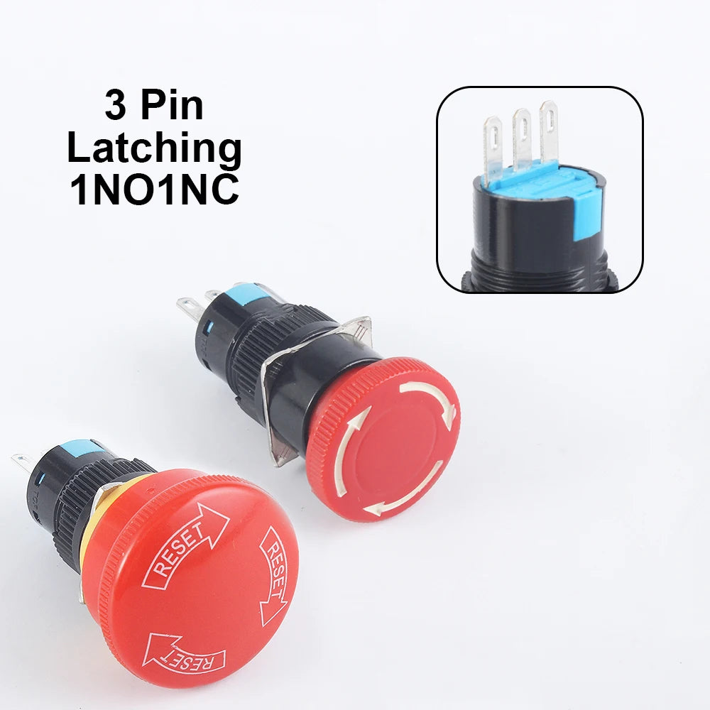 16mm e-stop switch 30mm Mushroom emergency stop 3/6 pins 1NO1NC/2NO2NC Latching self Weather Pack push button switch