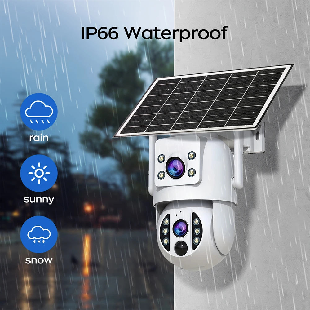 JOOAN 4K 6MP WiFi Surveillance Camera Solar Outdoor CCTV Camera With Solar Panel Dual Lens PTZ IP Cam Security Protection