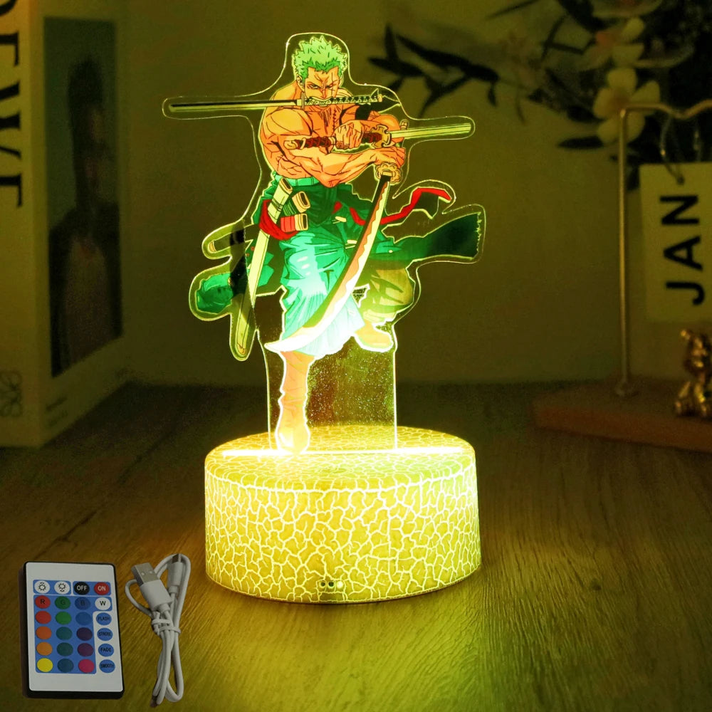 LED Night Light Anime Figure One Piece Luffy Zoro Figures Lamp PVC Action Collection Bedside Table Decoration Kid Christmas Gift