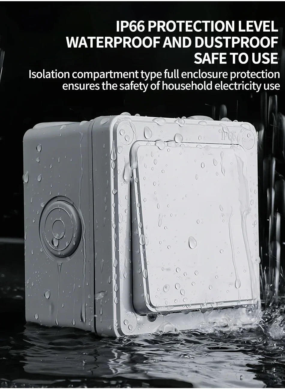 IP66 Rated Outdoor Wall Switch - Weatherproof Push Button, 1/2/3 Gang 16A for Home & Garden