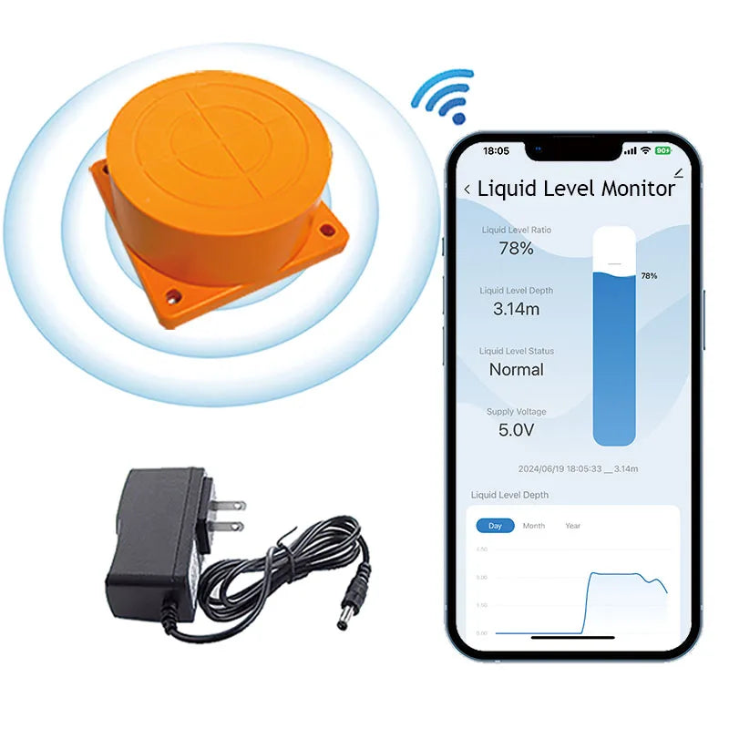 Moray ME201W Smartlife Tuya APP Consumption Ultrasonic Detector Water Liquid Level Sensor Alarm Indicator Remote Tank Monitor