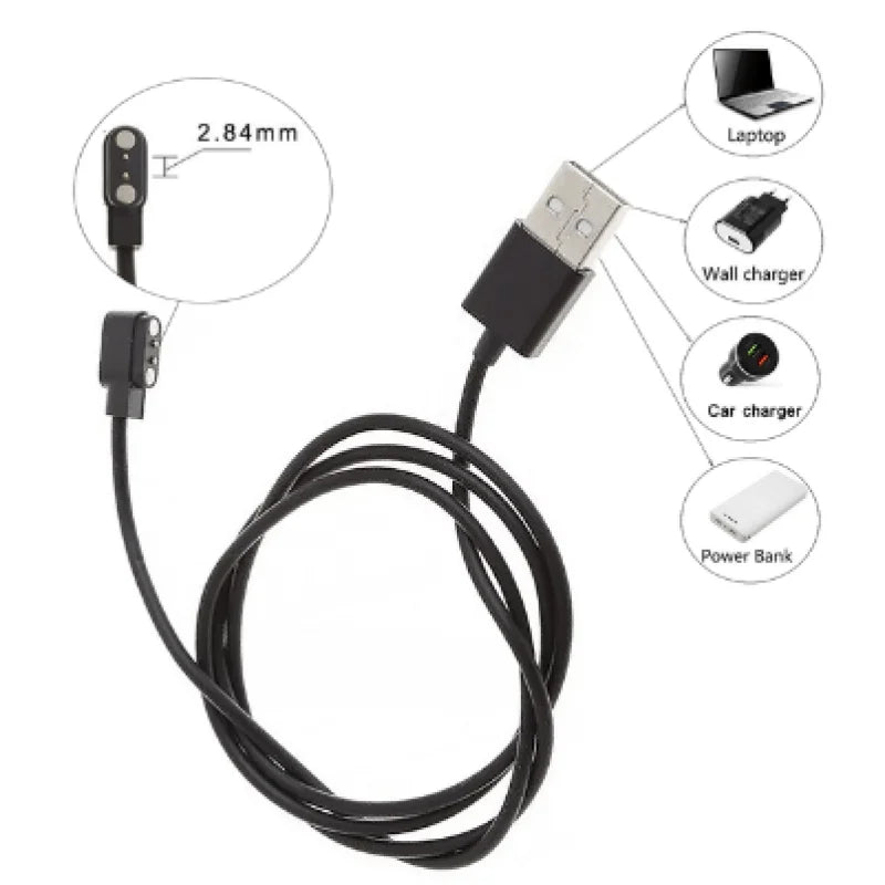 Magnetic Charge Charging Cable For Smart Watch For 2 Pins 2.84/4/7.62mm Distances Black Novel USB Power Charger Cables Universal