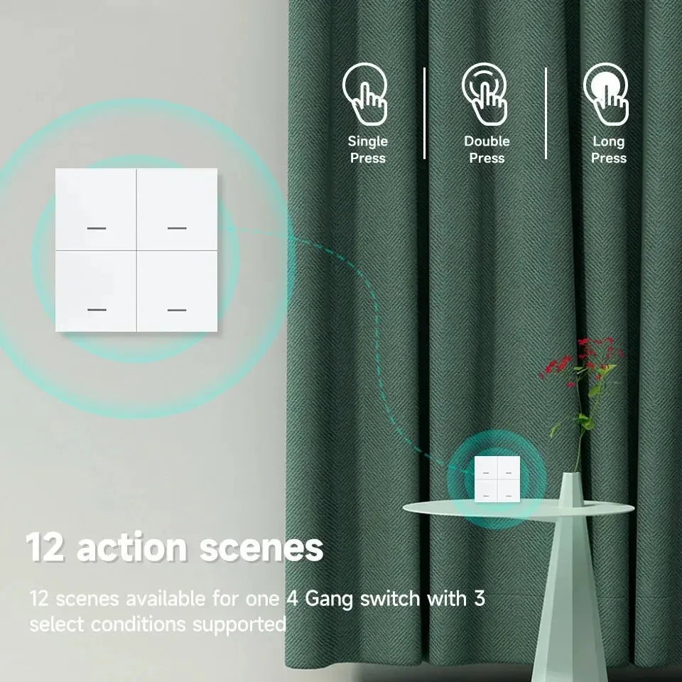 Tuya Zigbee 3.0 Smart Scene Button Switch – 1/2/3/4 Gang Wireless Remote Controller – Works with Smart Life/Tuya App & Home Assi