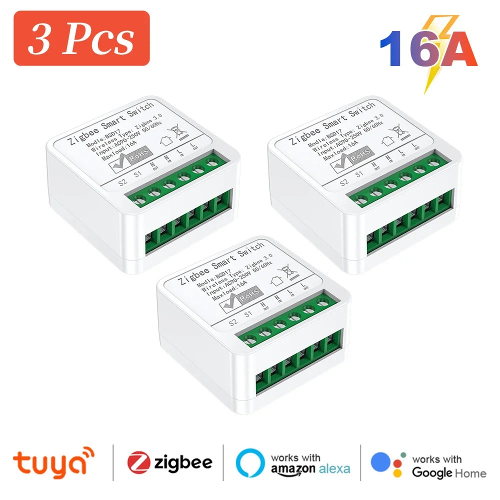 16A ZigBee 3.0 Smart Switch Automation DIY Light Switches Module Supports 2 Way Control Wok Alexa Google Home Zigbee 2Mqtt