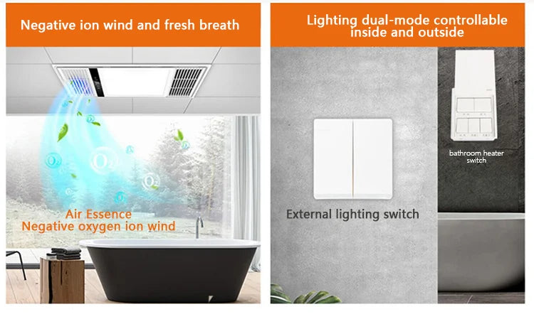 300*600mm Smart Bathroom Heater  Air Conditioning Smart Thermostatic Ceiling Light Mobile App Bathroom Heater 2400W 2600W