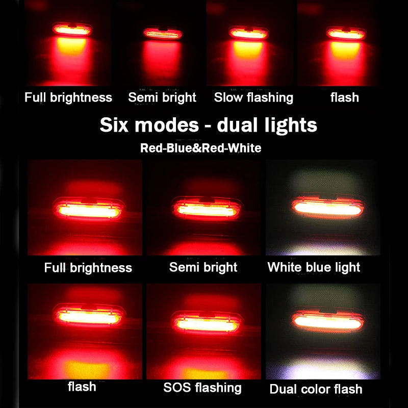 Bike Taillight COB  Bicycle Rear Light With 6 Modes USB Rechargeable Mtb LED Warning Tail Lamp Cycling Accessories