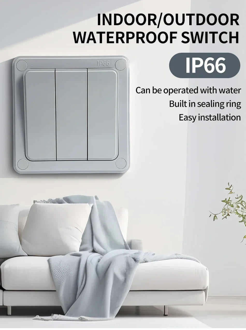 IP66 Rated Outdoor Wall Switch - Weatherproof Push Button, 1/2/3 Gang 16A for Home & Garden