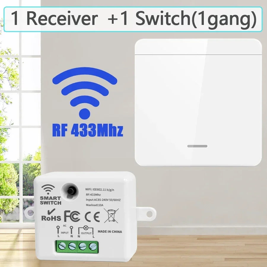 Wireless Light Wall Switch Relay Receiver RF 433Mhz 10A 110V 220V 1/2/3Gang Panel Switch Remote Control Interruptor for LED Lamp