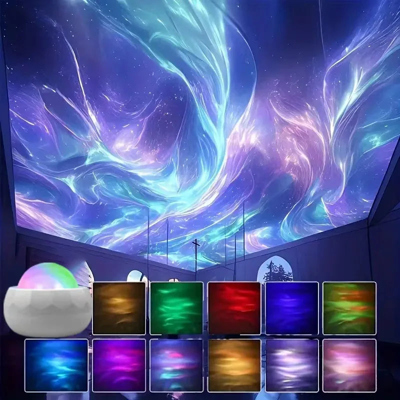 360° Rotate LED Aurora Projector,7 RGB Modes,USB Star Night Light Remote Control For Room Home Theater Deco