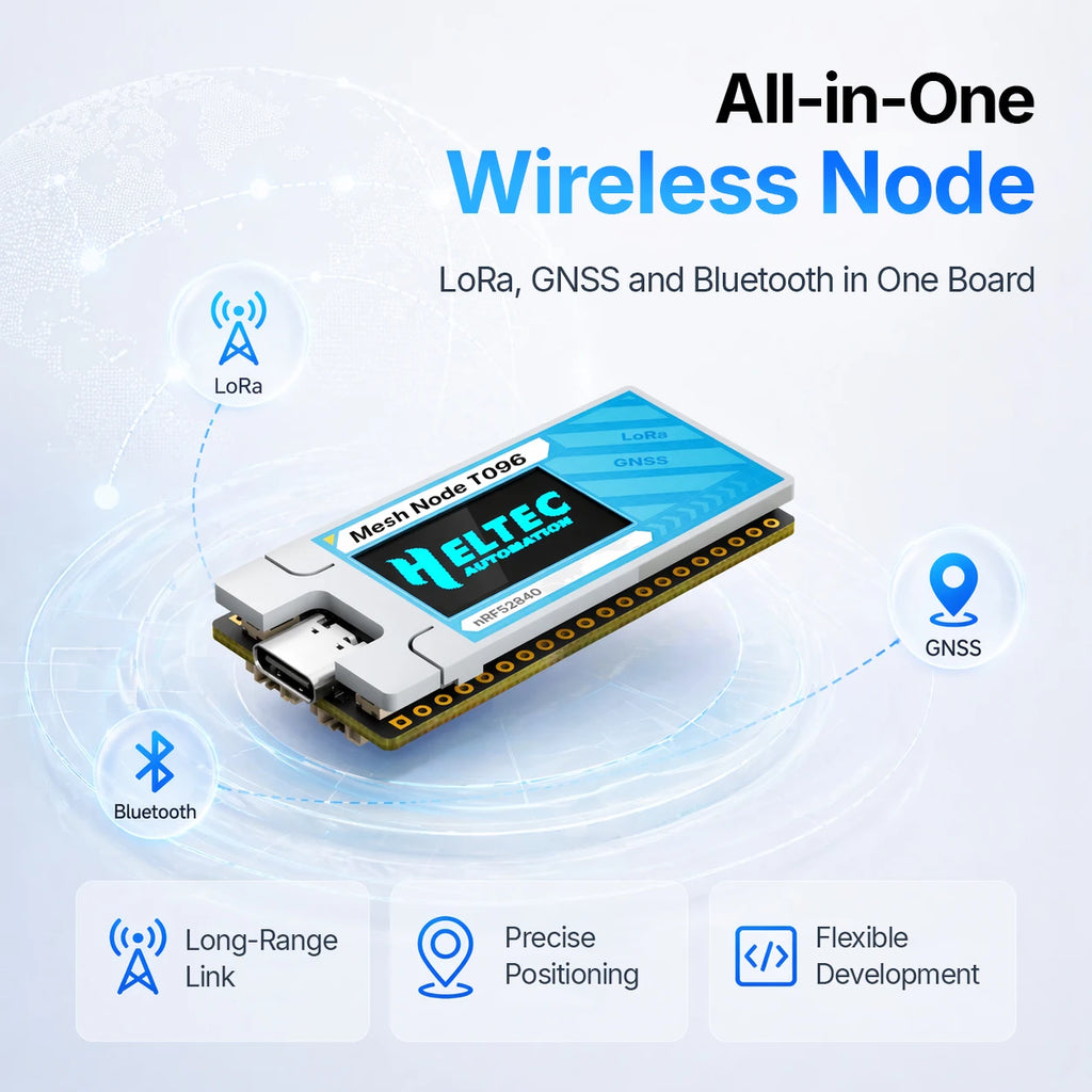 Heltec Mesh Node T096 NRF52840 LoRa Meshtastic Node13uA Ultra-Low Power SX1262 UC6580 Dual-Band GNSS Module Arduino Meshcore