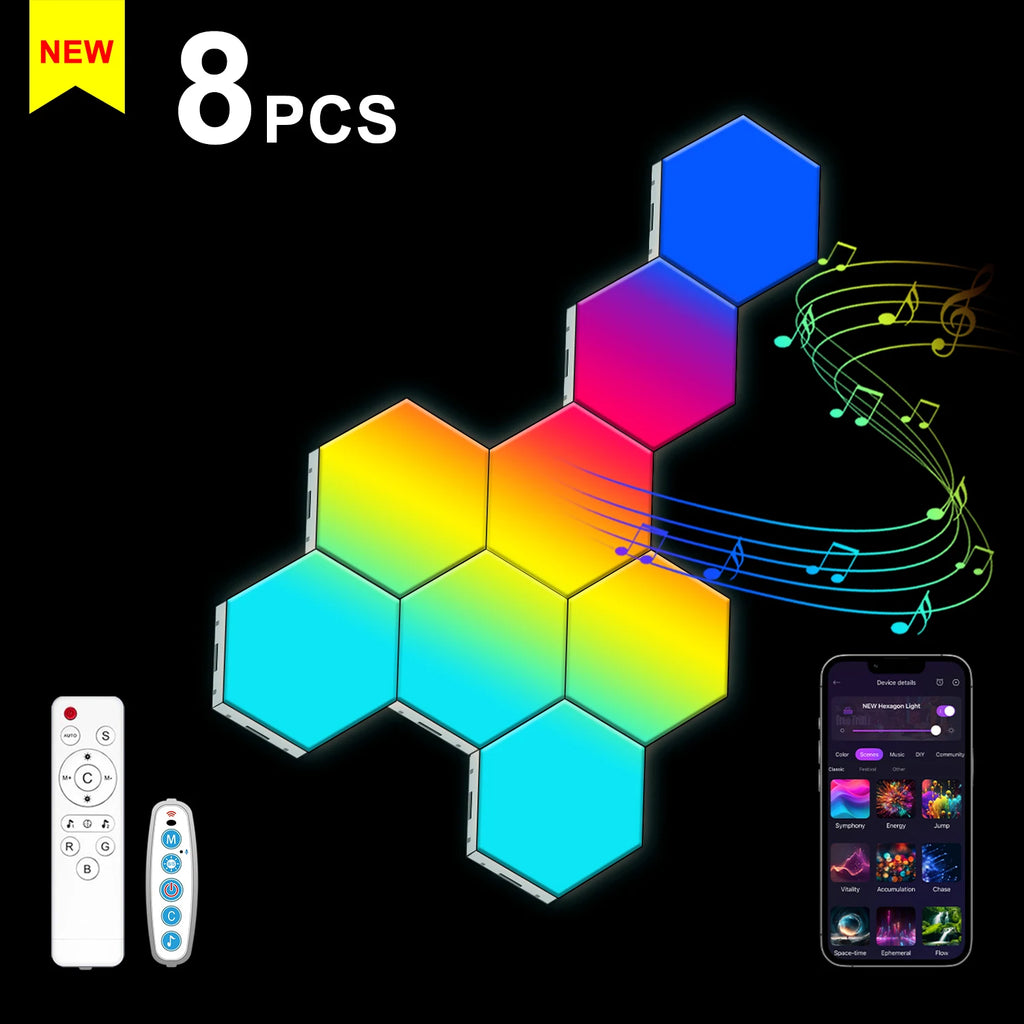 Smart LED Hexagonal Wall Light Quantum Panel APP DIY Music Sync Night Light Game Room Bedroom Home Decor Birthday Christmas Gift