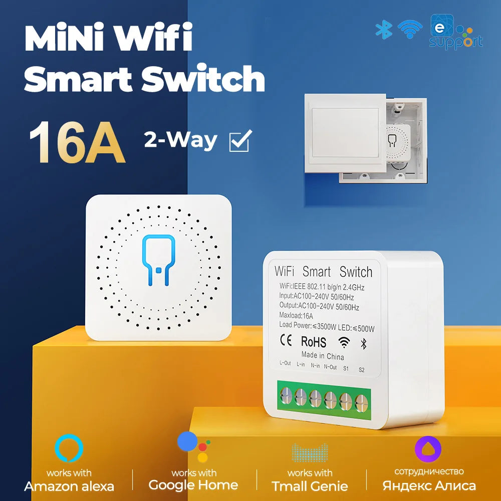 Wifi Smart Switch Ewelink APP 16A Mini Light Switches 2 Way Wireless Smart Home Automation Breaker Voice for Alexa Google Alice