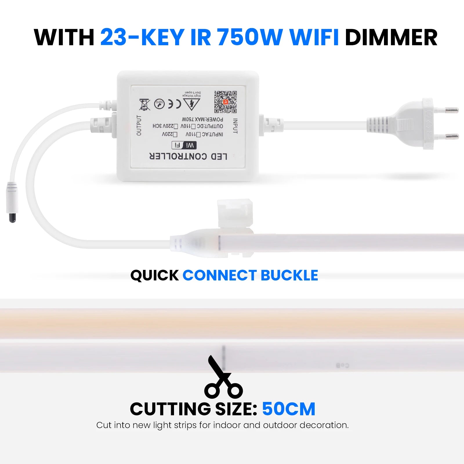 220V Smart COB Strip LED Neon Light 10M 20M 30M 288Leds/m WIFI Bluetooth Dimmable Tape IP67 Waterproof Rope For Room Outdoor