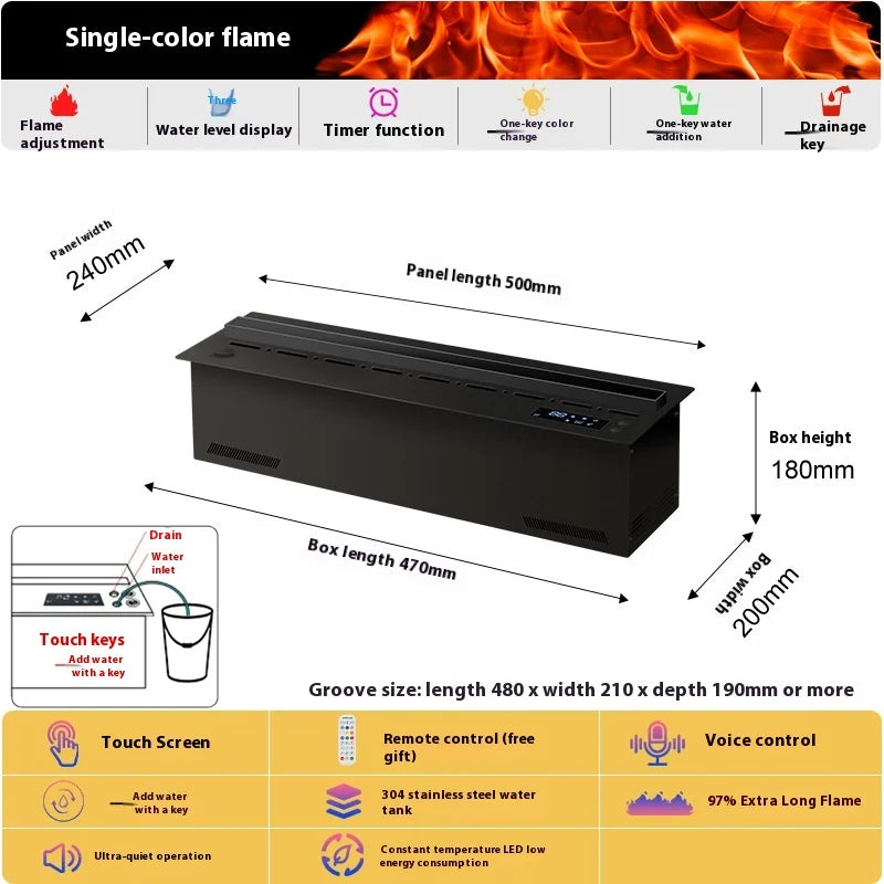 Smart Home 3D Fireplace Water Steam Humidifier LED Decorative Flame TV Wall Sound Of Firewood Cracking Vapour Electric Fireplace