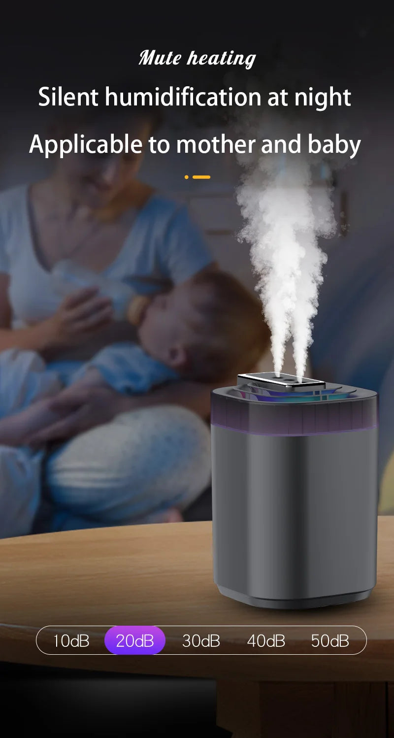 3L Ultrasonic Air Humidifier Cool Mist Humidifier with Night Light and Three Nozzles Quiet USB Aromatic Humidifier for Home