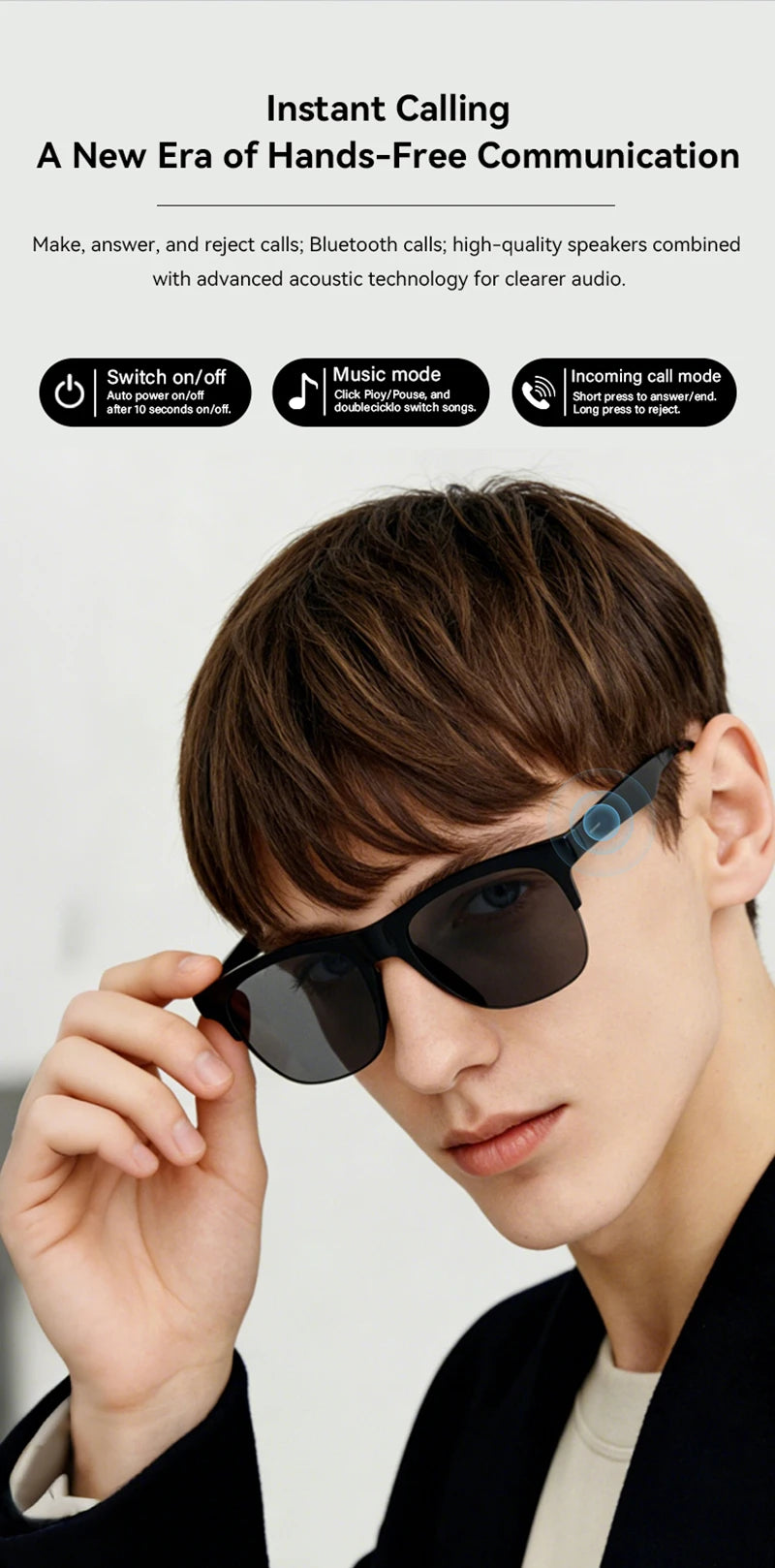 Smart AI Bluetooth Sunglasses Glasses Call Outdoor Sports Headphones HIFI Black Technology Anti-touch UV For Men And Women New