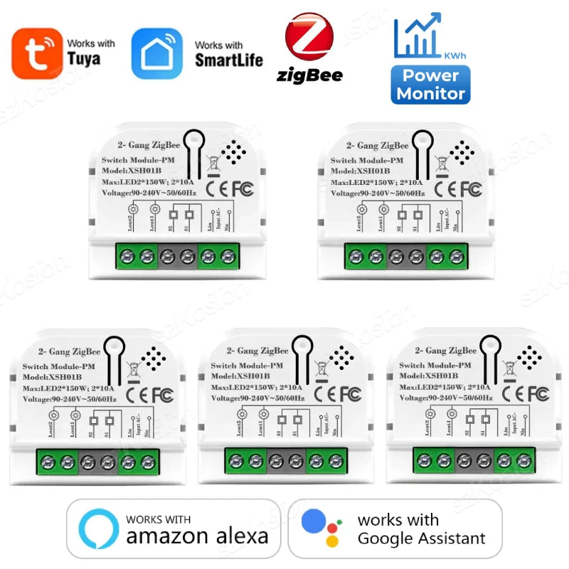 Tuya Zigbee3.0 Smart Switch 1/2 Gang Home Automation Timer Relay with KWh Power Monitor Smart Life APP Voice for Alexa Google
