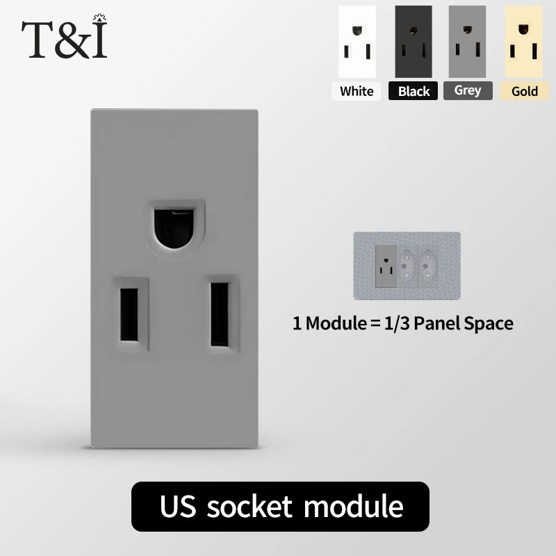 DIY Modular Tempered Glass Wall Plate2x4inch NEMA 5-15R Duplex Outlet US EU Italy Chile Interchangeable Electrical Socket Module