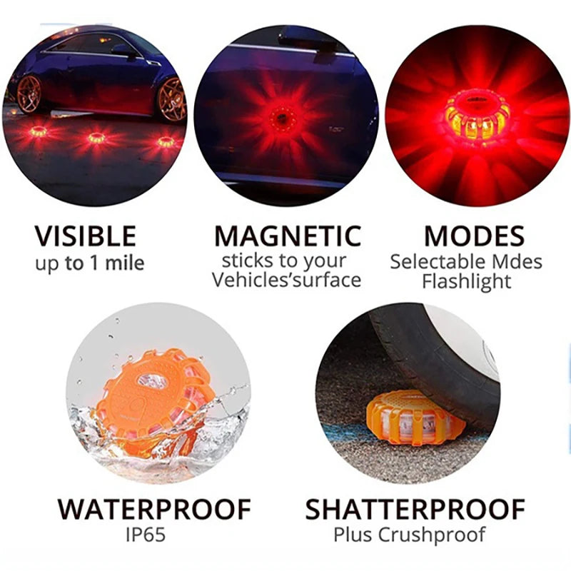 1/2/3/4/6/8/10/12Pcs LED Warning Light Built-in Battery 9Mode Safety Flare Dash Emergency Flashing Lamp Portable Strobe Light