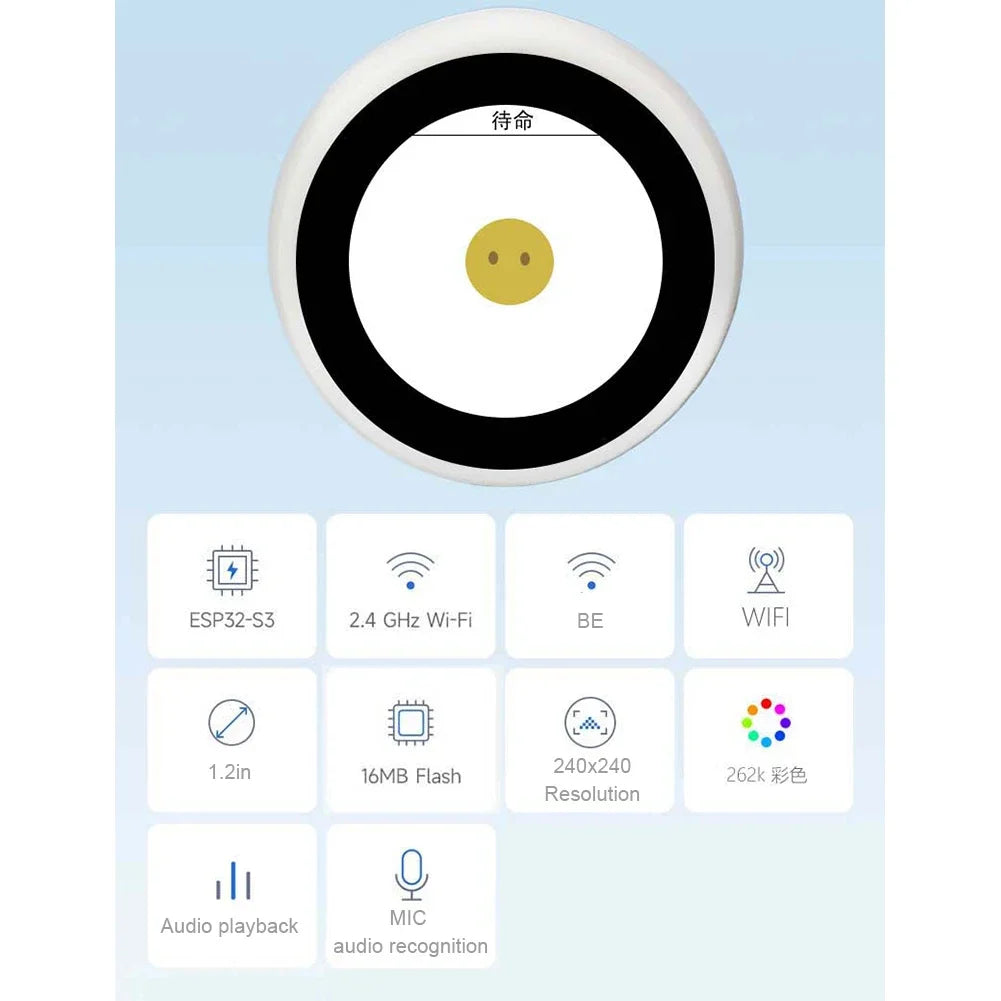 AI Voice Chat Robot No Touch Screen Multi-Function Smart Desktop Robot 1.28in Smart Assistant Robot for Home Office((No Battery)