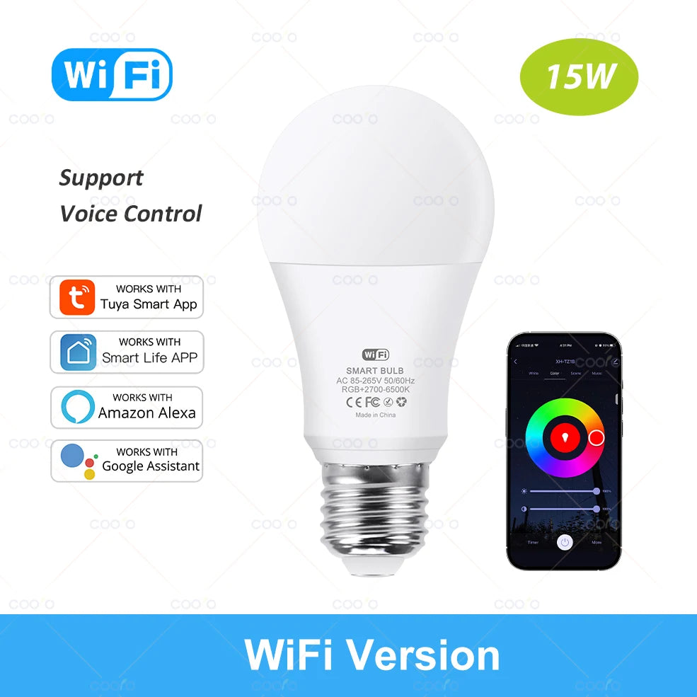 Tuya Wifi/Zigbee/Bluetooth Smart Led Light Bulb Alexa Led Lamp E27 RGB CW WW Smart Lamps For Alexa Google Assistant Smart Life