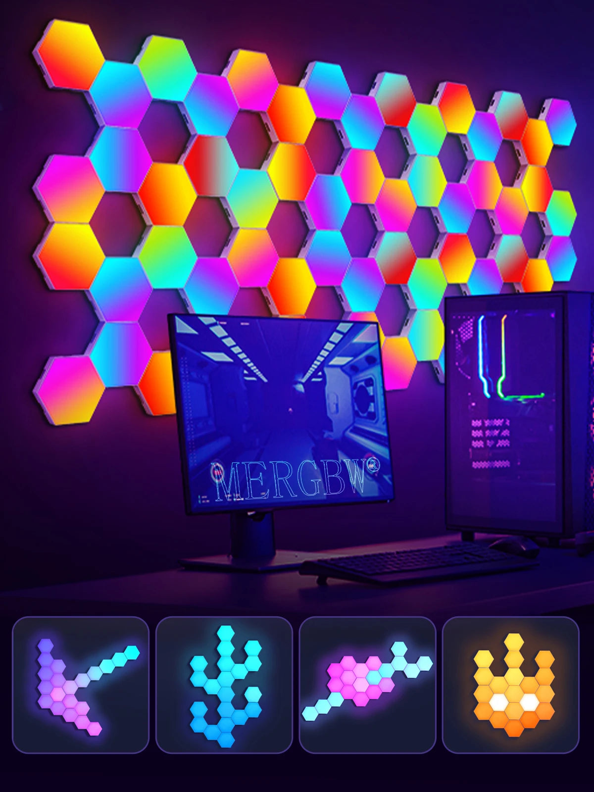 Smart LED Hexagonal Wall Light Quantum Panel APP DIY Music Sync Night Light Game Room Bedroom Home Decor Birthday Christmas Gift