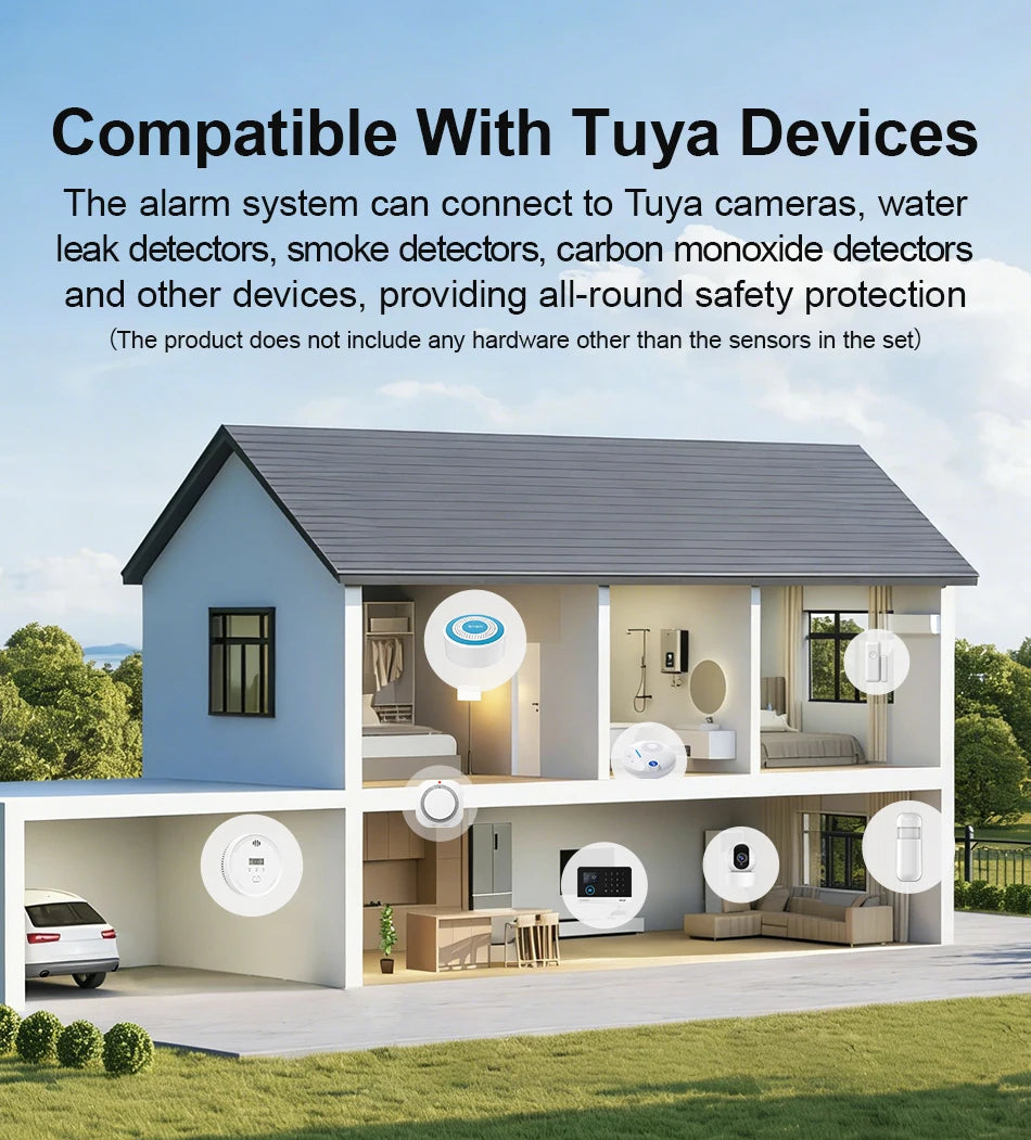 Smart Home WiFi GSM Alarm System for Home with Motion Sensor Wireless Siren Night Vision IP Camera Works with Tuya Support Alexa