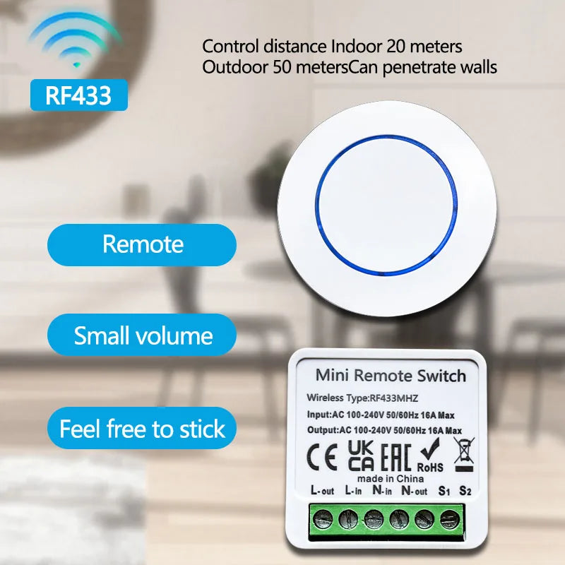 10A Relay Receiver Module Transmitter Light Switch Wireless Universal 433MHz Remote Control Switch for Smart Home LED Fan DIY
