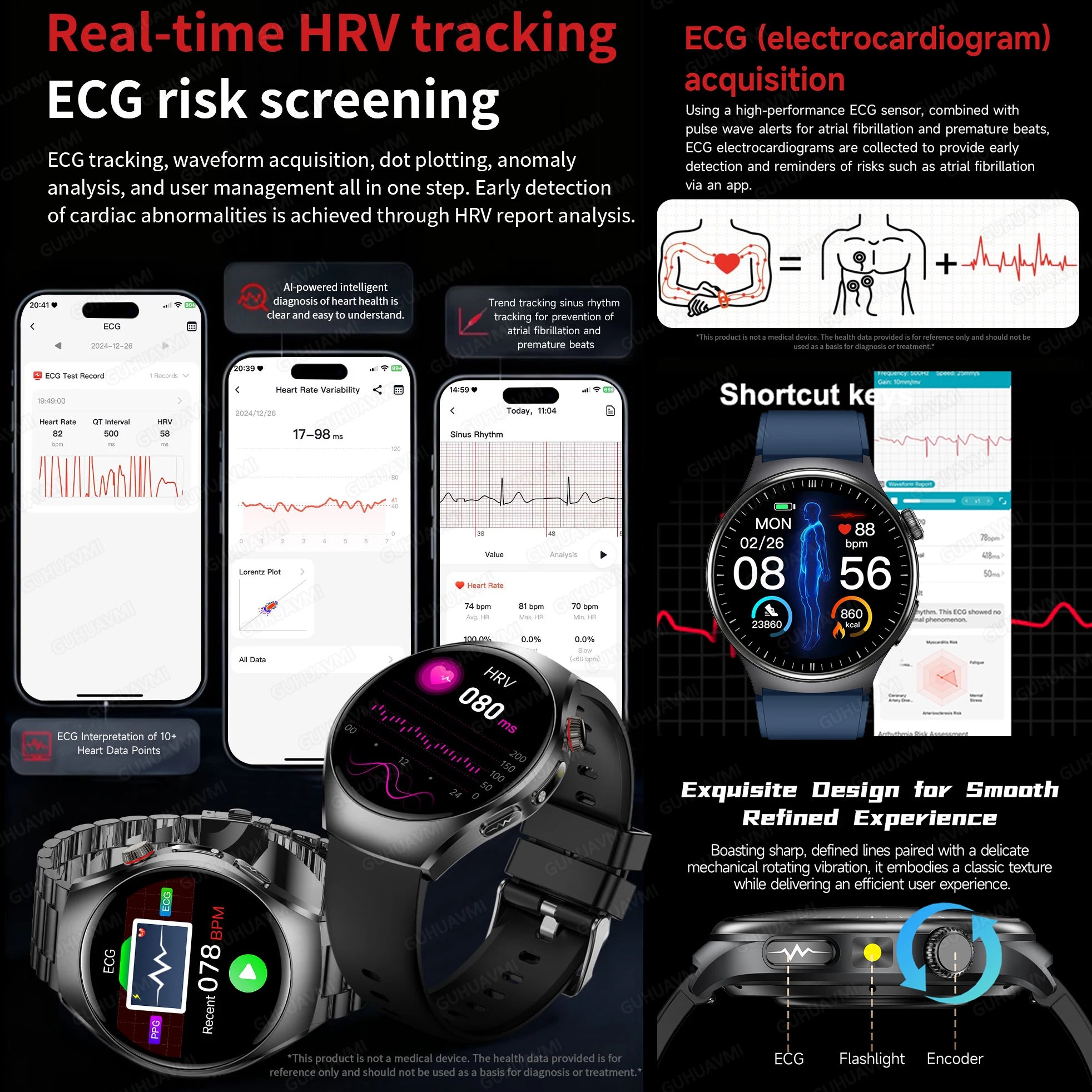 2026New AI-Diagnosis Care Smartwatch ECG+PPG Accurate Uric Acid Blood Pressure Body Fat Five organ Fitness Waterproof Smartwatch
