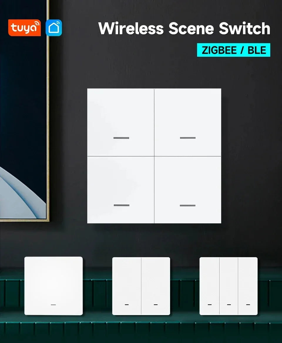 Tuya Zigbee 3.0 Smart Scene Button Switch – 1/2/3/4 Gang Wireless Remote Controller – Works with Smart Life/Tuya App & Home Assi