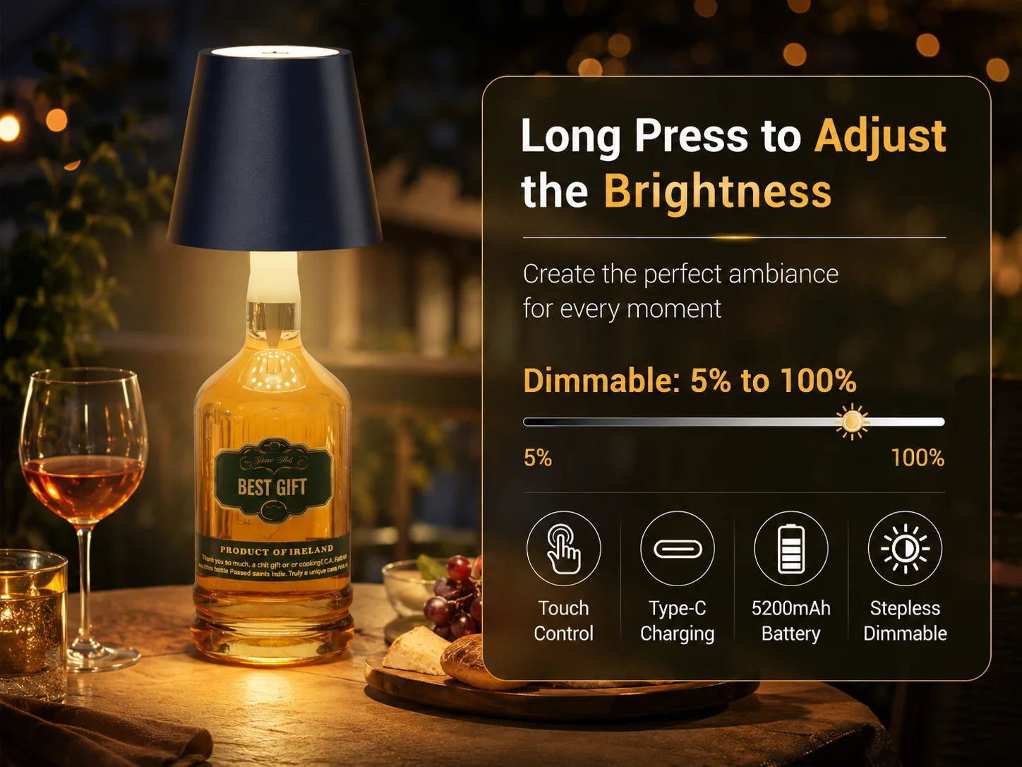 Wireless LED Bottle Lamp Rechargeable RGB Dimmable Wine Bottle Light Portable for Bar Restaurant Camping Party Decor Night Light