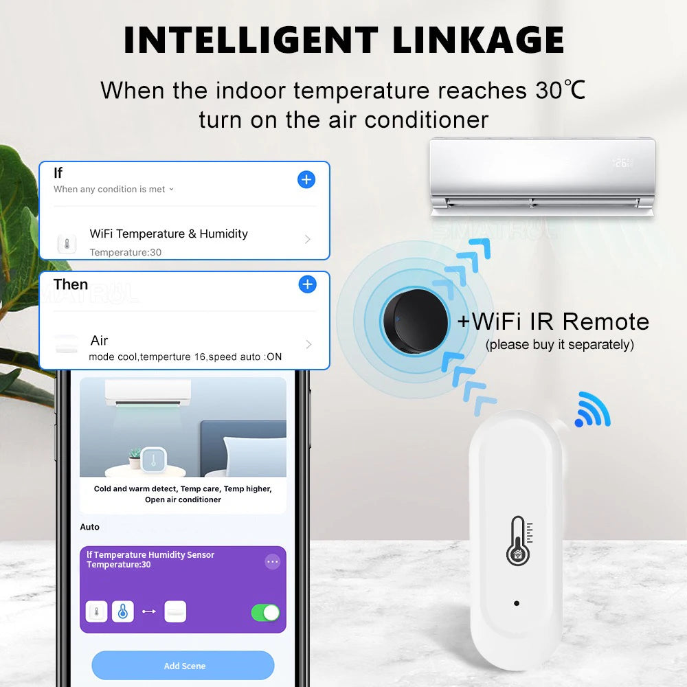 Tuya  Indoor or IP65 Waterproof Outdoor WiFi Temperature Humidity Sensor Home Thermometer Compatible For Alexa Google Home Voice